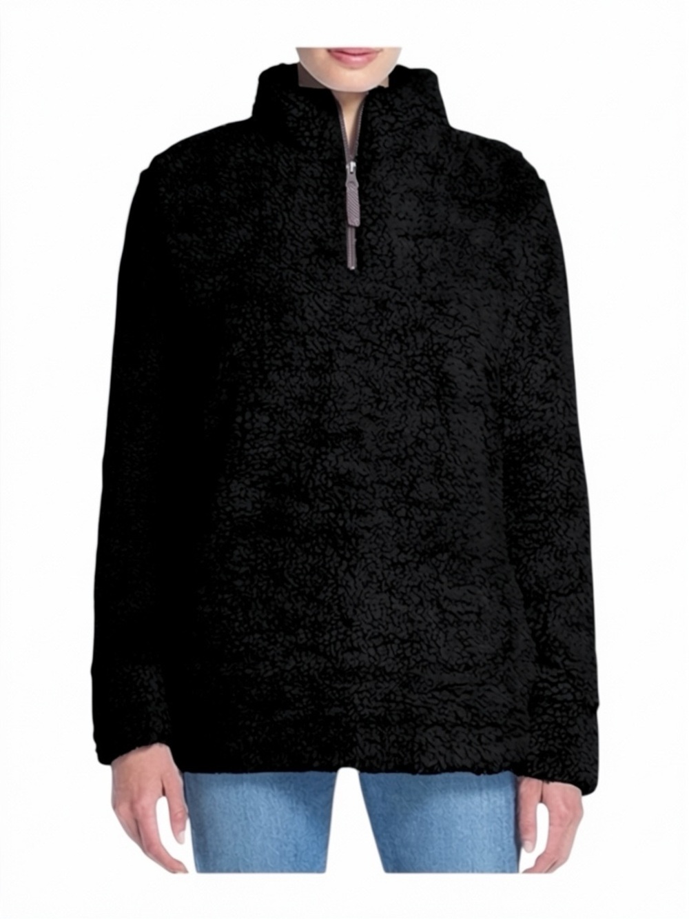 new Weatherproof ๐ Vegan Sherpa 1/4 Zip Pullover Sweatee Sweatshirt ๐ Black - Picture 15 of 16